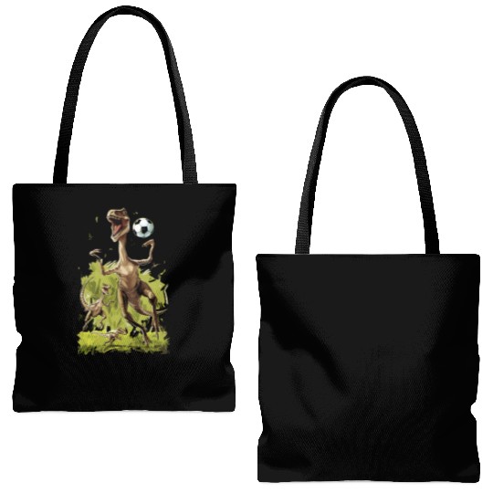Soccer Ball Velociraptor Dinosaur Football Tote Bags (AOP)