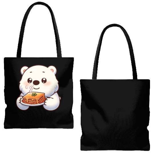 Polar Bear Enjoys Italian Lasagna Tote Bags (AOP)