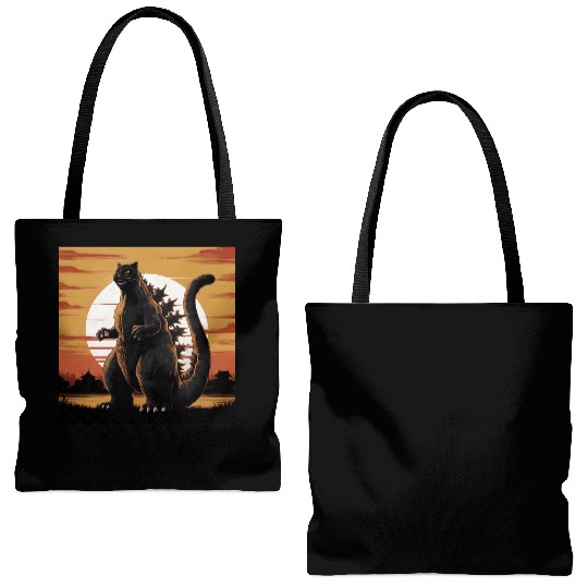Catzilla Cat Japanese Art Funny Cat Gifts Tote Bags (AOP)