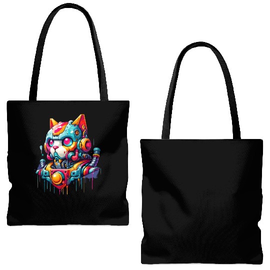 Cat designed as a robot in comic graffiti style Tote Bags (AOP)