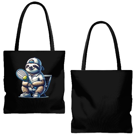 Sloth Tennis Player Cool Court Design Tote Bags (AOP)