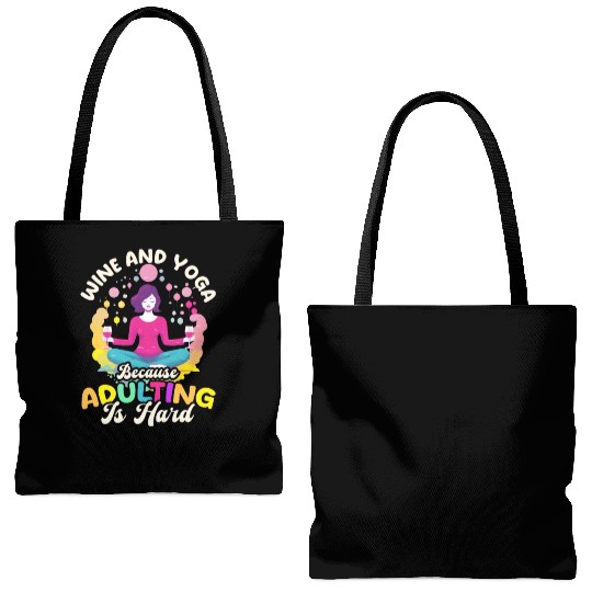 Funny Yoga Lover Wine And Yoga Because Adulting Is Tote Bags (AOP)