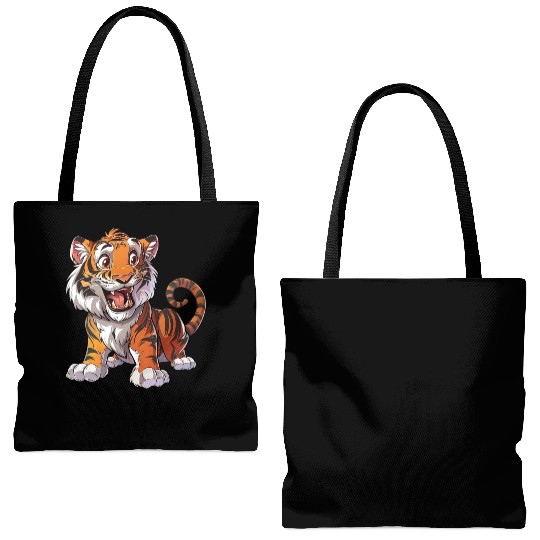 Roaring Young Tiger Cub Playful Stance Tote Bags (AOP)