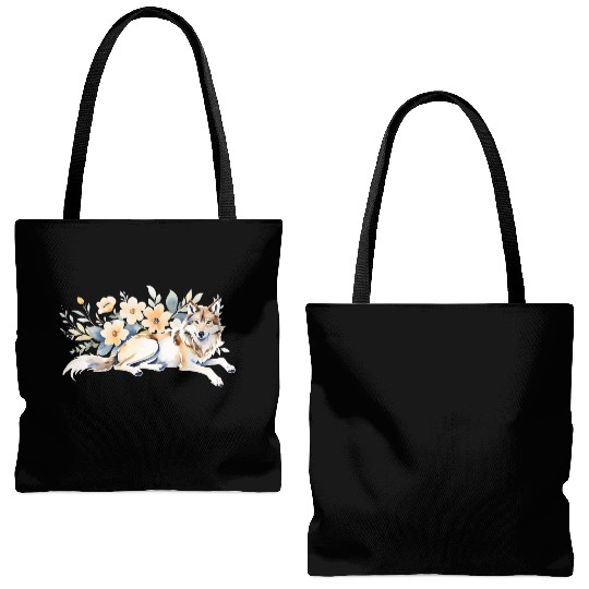 A Serene Wof with Wildflowers Tote Bags (AOP)