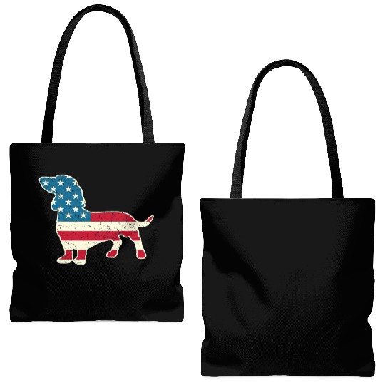 Dachshund Funny 4th of July US Flag Dog Lovers Tote Bags (AOP)