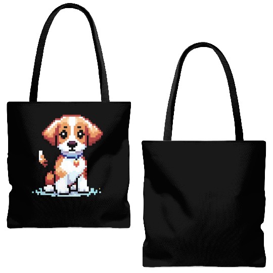8bit Puppy Art Tote Bags (AOP)