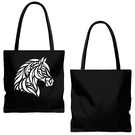 Elegant Tribal Horse Head Portrait Pony Tattoo Tote Bags (AOP)