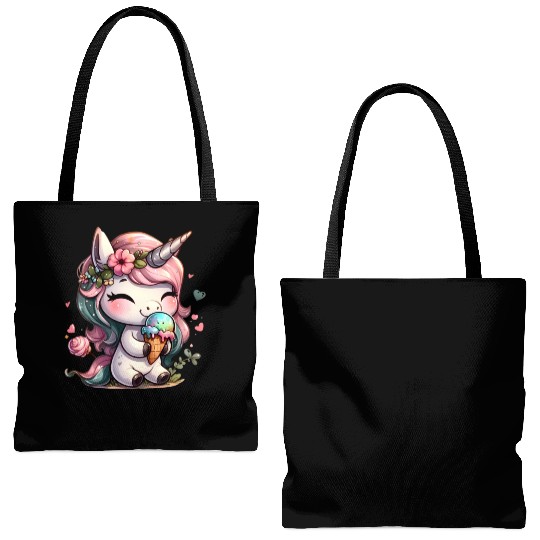Chibi Unicorn Eating Ice Cream Tote Bags (AOP)
