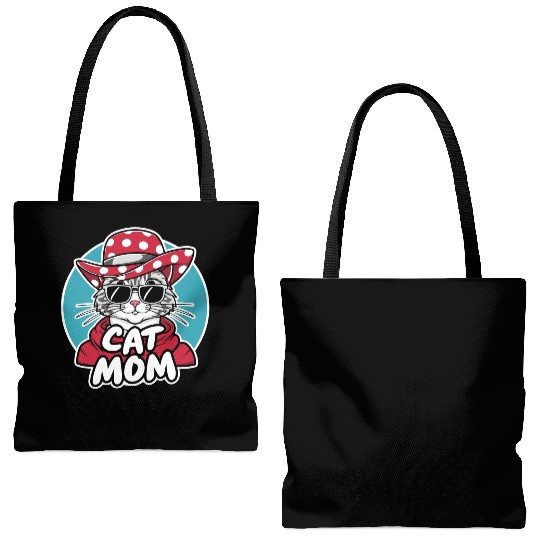 Cat Mom Funny cat with sunglasses, hat and clothes Tote Bags (AOP)