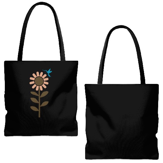 Hummingbird With Flower 3 Color Vector Tote Bags (AOP)