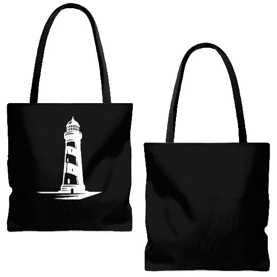 Old Lonely Striped Coastal Lighthouse Tote Bags (AOP)
