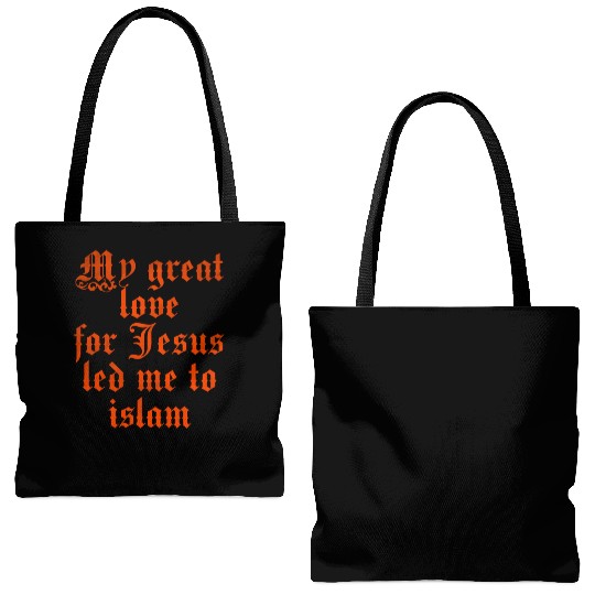 My great love for Jesus led me to islam Tote Bags (AOP)
