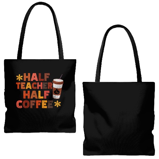 Half Teacher Half Coffee Cute Teacher Coffee Tote Bags (AOP)