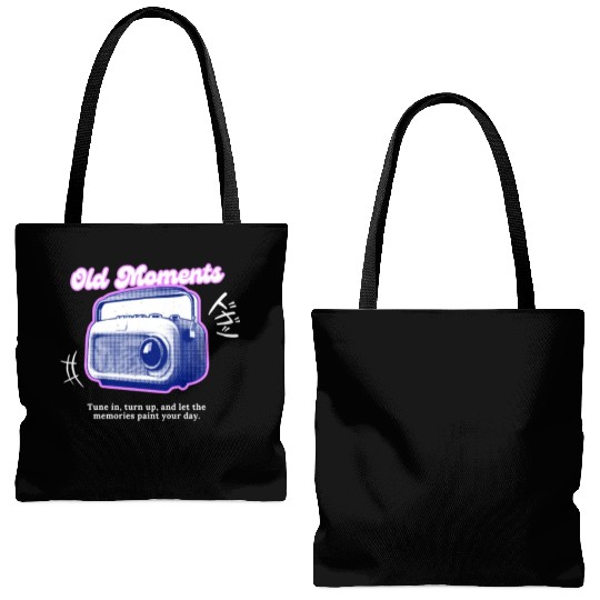 Lilac Black Halftone Radio Portrait Tote Bags (AOP)
