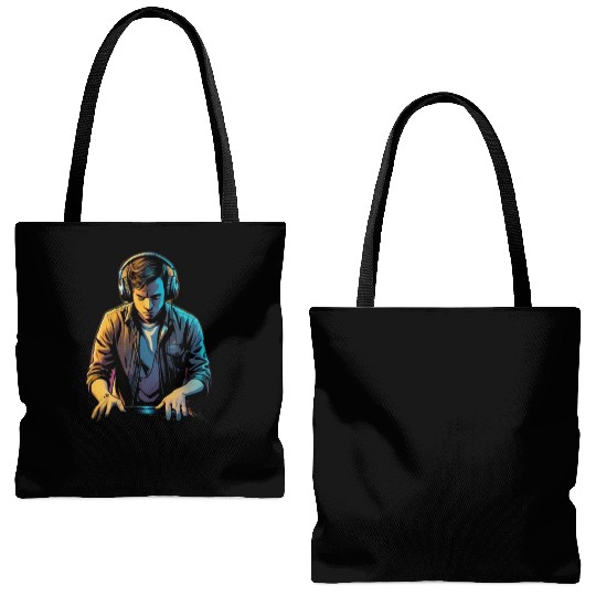 Neon DJ Youth Illustration Tote Bags (AOP)