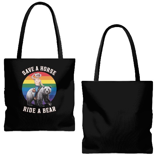 Save A Horse Ride a Bear Funny Gay Bear Pride Tote Bags (AOP)