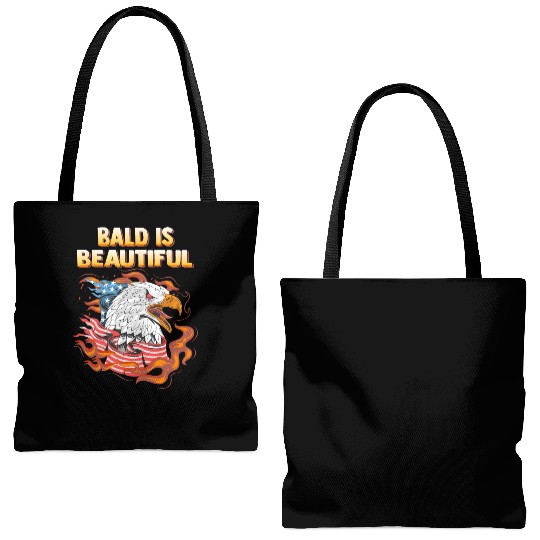Bald Is Beautiful US Flag Eagle 4th Of July Funny Tote Bags (AOP)