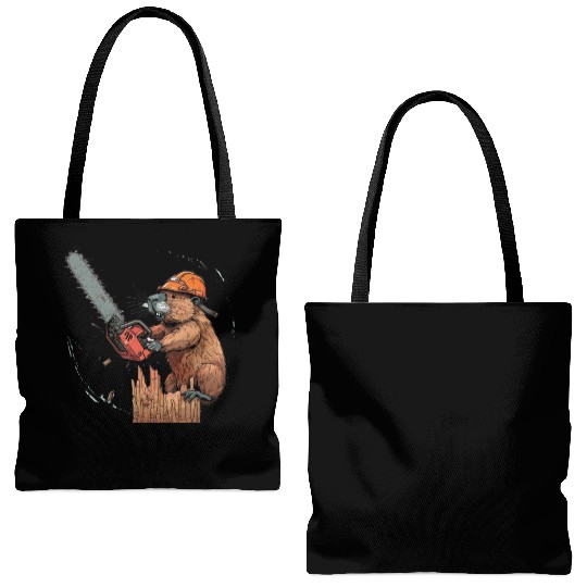 Beaver Lumberjack Chainsaw Tote Bags (AOP)