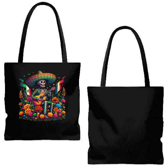 Mexican Celebration Skeleton with Guitar Art Tote Bags (AOP)