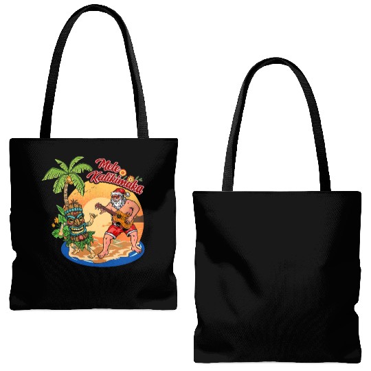 Mele Kalikimaka Funny Santa Playing Guitar Hawaii Tote Bags (AOP)
