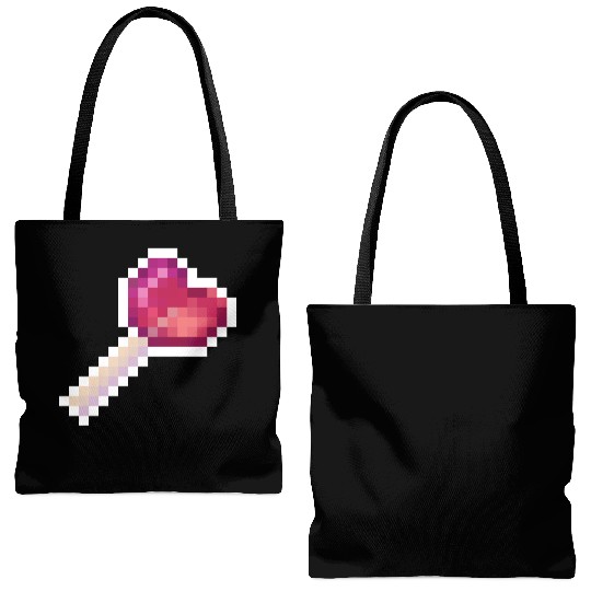 Pixel Art Sprite Cute Heart Lollipop Tote Bags (AOP)