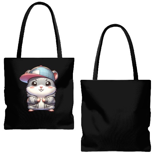 Light Gray Hip Hop Hamster Tote Bags (AOP)