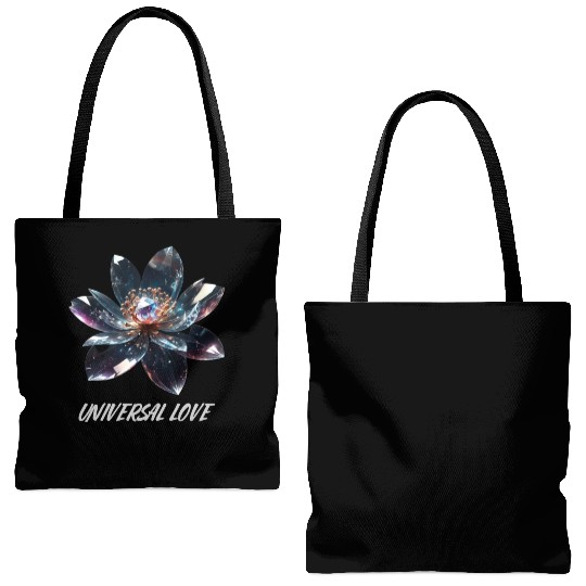 Cosmic Crystal Glass Flower "UniversalLove" Tote Bags (AOP)