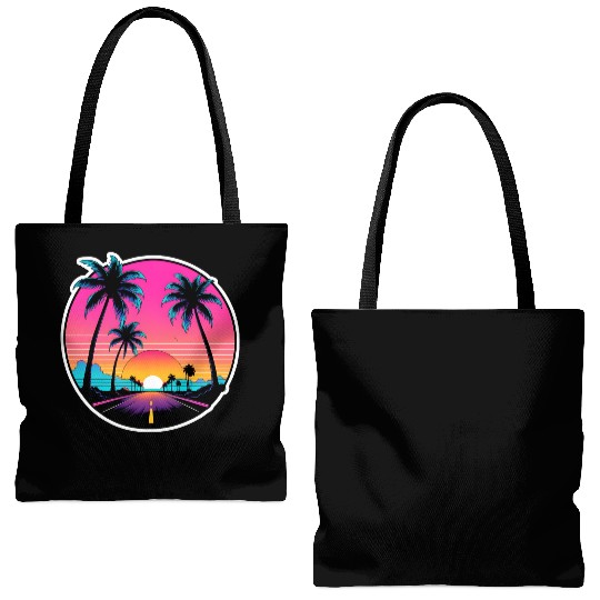 Beach road sunset driving on a lonely road. Tote Bags (AOP)