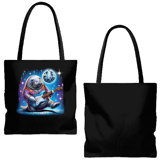 Disco Ball Guitar Manatee Tote Bags (AOP)