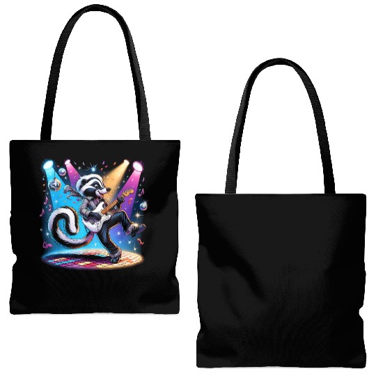 Disco Ball Guitar Skunk Tote Bags (AOP)