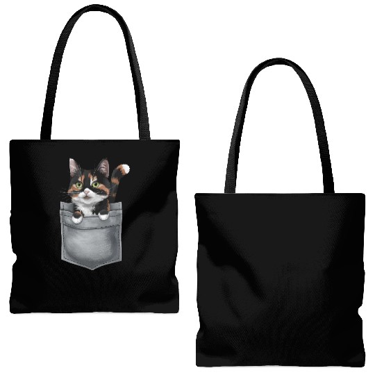 Japanese Bobtail Cat In Pocket Tote Bags (AOP)