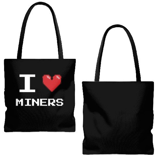 I love Miners Miner Mining Gamer Crypto Tote Bags (AOP)