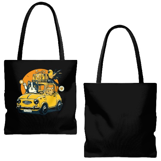Road Trip by Car : Life's Better with Cat Friends Tote Bags (AOP)