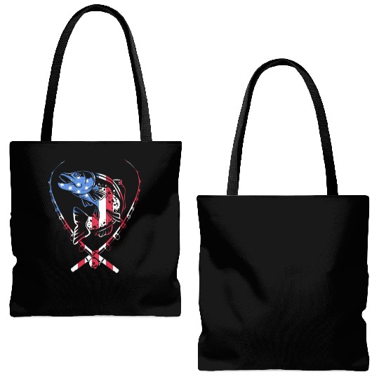 4th Of July US Flag Fishing Fisherman Trout Fish Tote Bags (AOP)