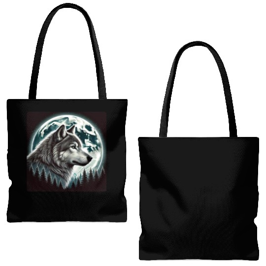 Nature Moon Alpha Cute Wolf Moon nature Tote Bags (AOP)