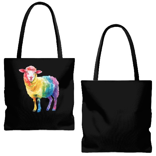 Shepherd Sheep Farm Animal Rainbow Sheep Colorful Tote Bags (AOP)