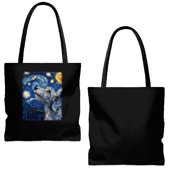 Irish Wolfhound Dog Starry Night Painting Tote Bags (AOP)