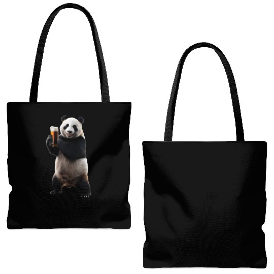 Panda Drinking Beer Realistic Tote Bags (AOP)