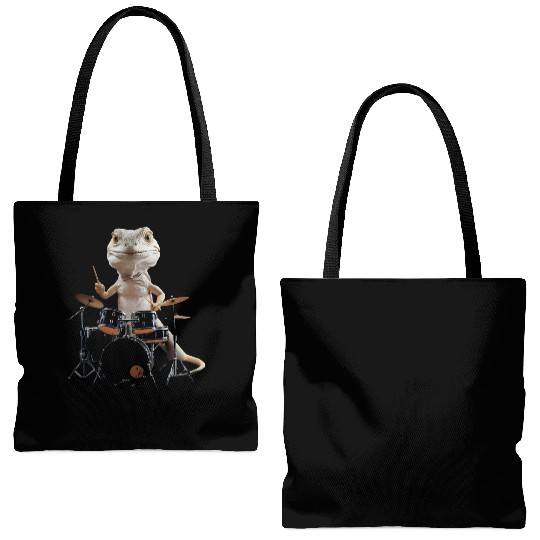 Lizard Playing Drums Realistic Tote Bags (AOP)