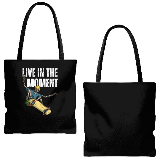 Skater's Live in the Moment Inspiration Tote Bags (AOP)