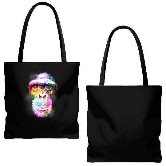 Colorful Retro Realistic Monkey Face Funny Graphic Tote Bags (AOP)