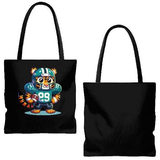 Cute American Football Player Tiger Tote Bags (AOP)