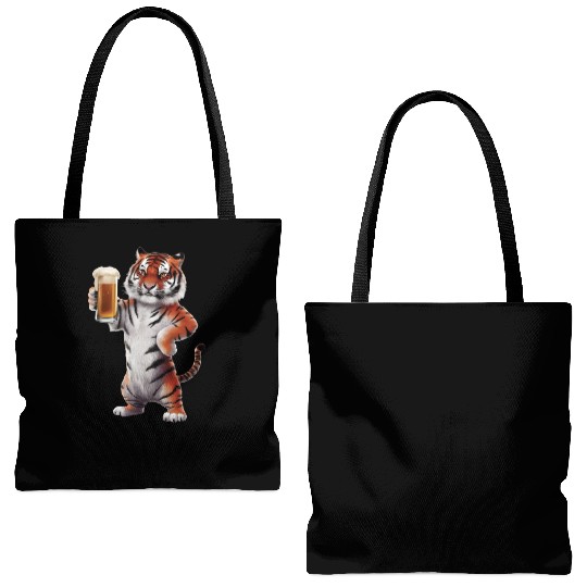 Tiger Drinking Beer Realistic Tote Bags (AOP)