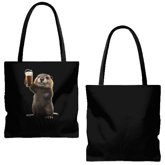 Beaver Drinking Beer Realistic Tote Bags (AOP)