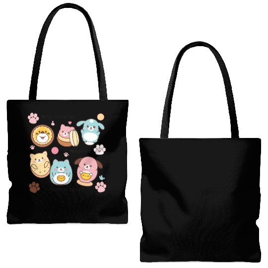 Adorable animals Food with faces Tote Bags (AOP)