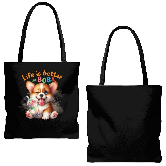 Corgi with BOBA tea Milk TEA Bubble tea Tote Bags (AOP)