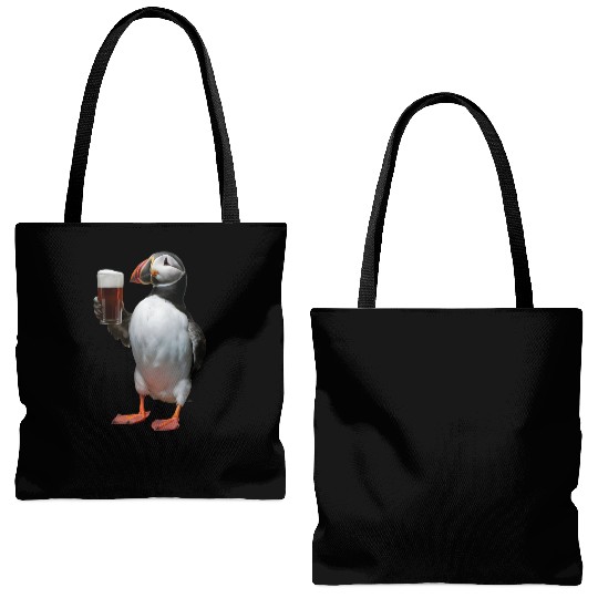 Atlantic Puffin Drinking Beer Realistic Tote Bags (AOP)
