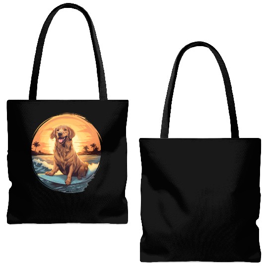 Golden Retriever Dog Surfing Happy Tote Bags (AOP)