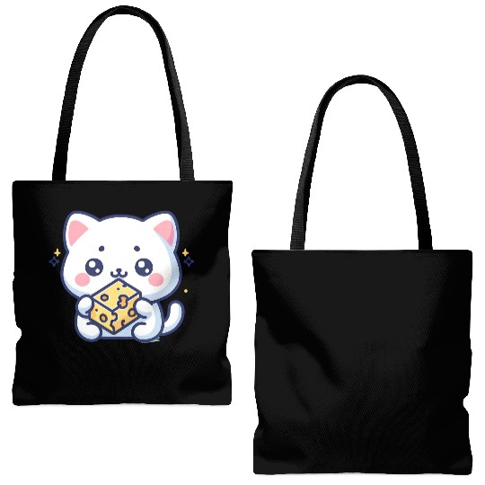 Cheese Cube Cat Tote Bags (AOP)