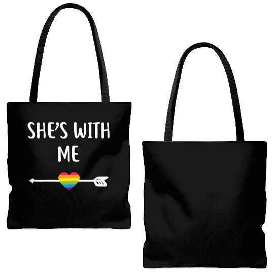 Womens Lesbian Matching Couple Gifts She's With Me Tote Bags (AOP)
